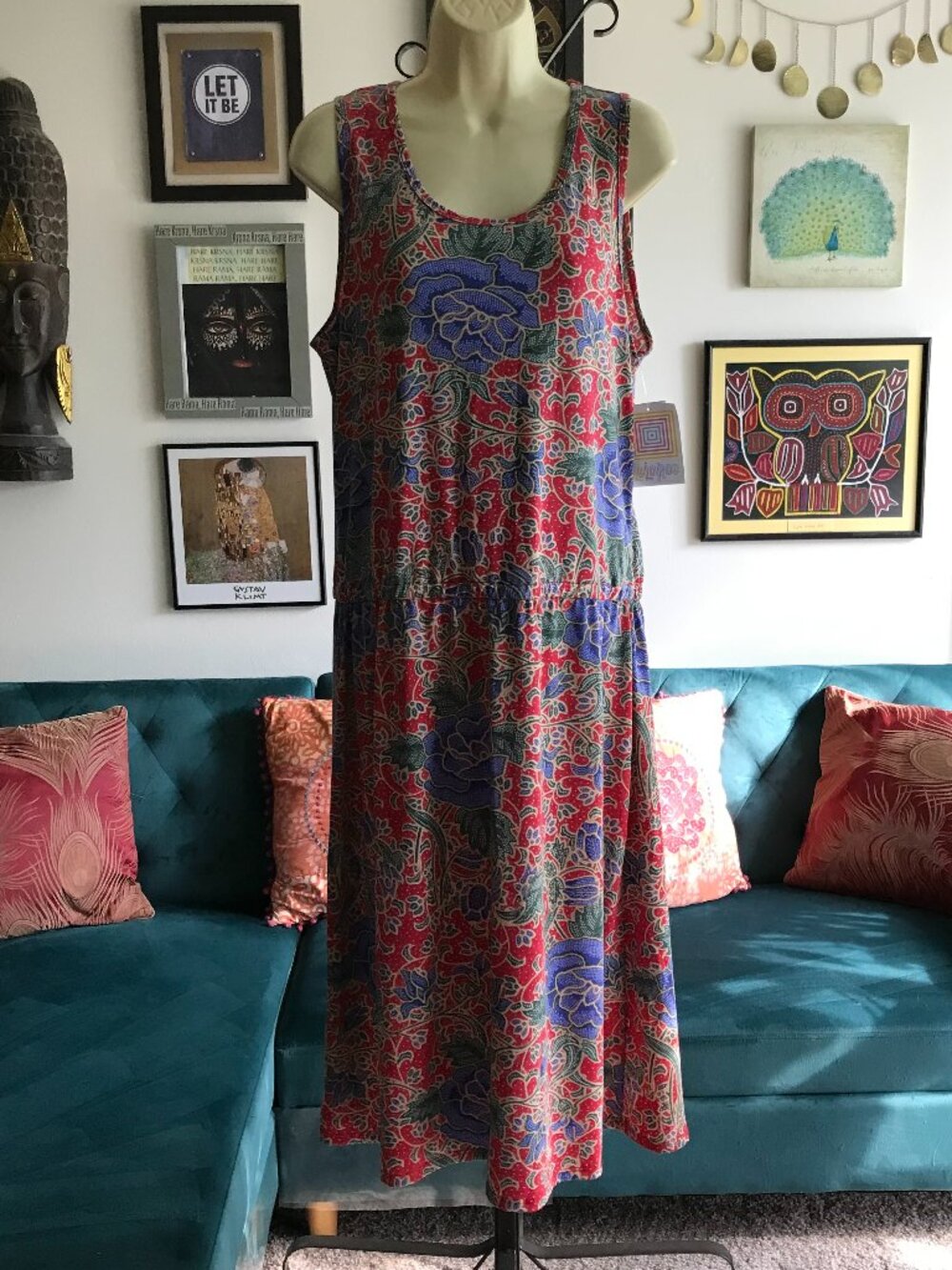 LULAROE size XL Summer Sleeveless Dress Blue Green & Red Floral Print NWT